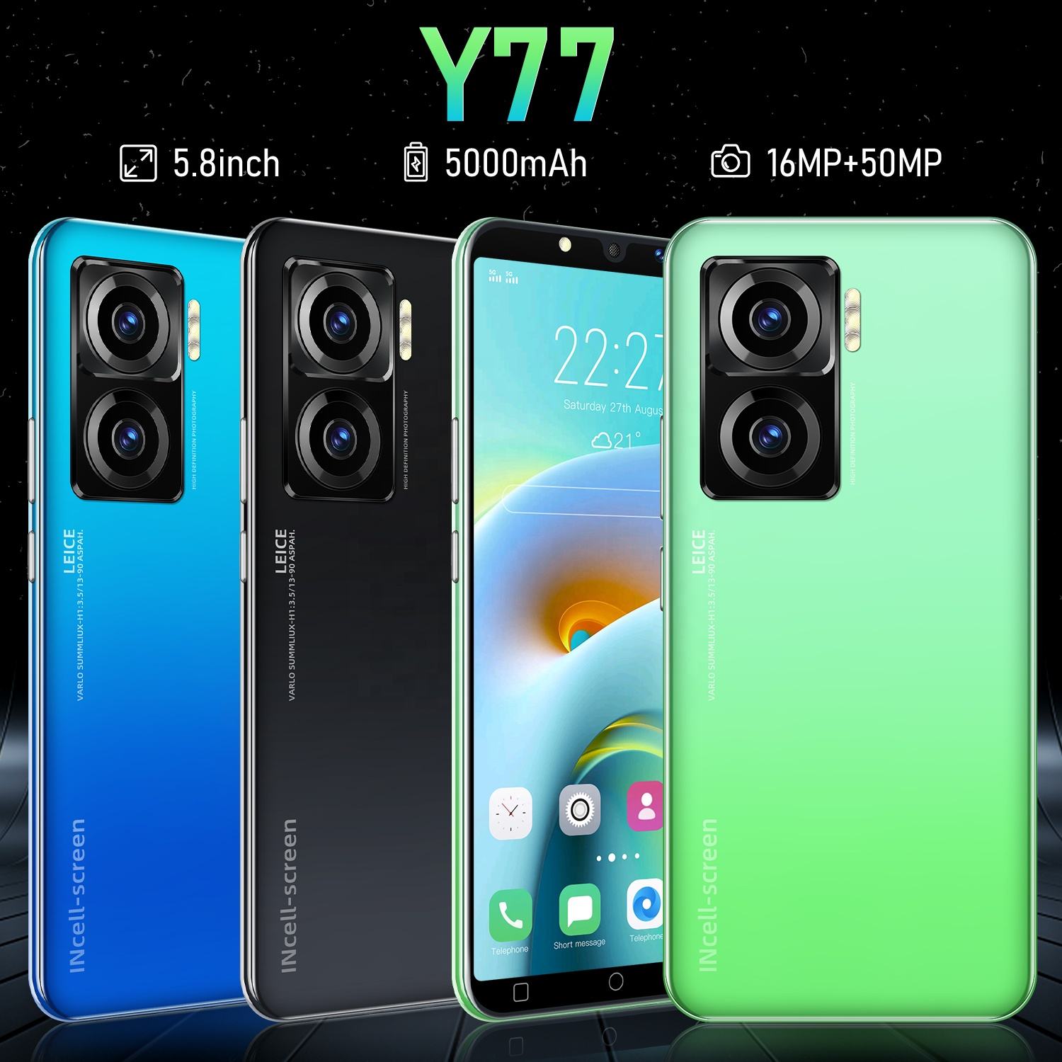 2024 New Design Y77 Mobile Phone 5.8-inch HD Screen 16GB+512GB Memory Phone 5000