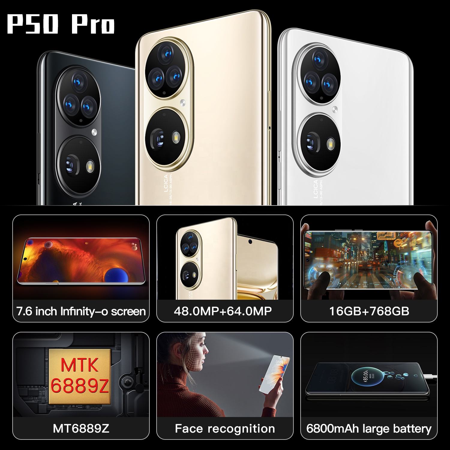 Hot Sale P50Pro Original Unlocked Smartphone 7.6-inch 16+768GB smart phone Dual 