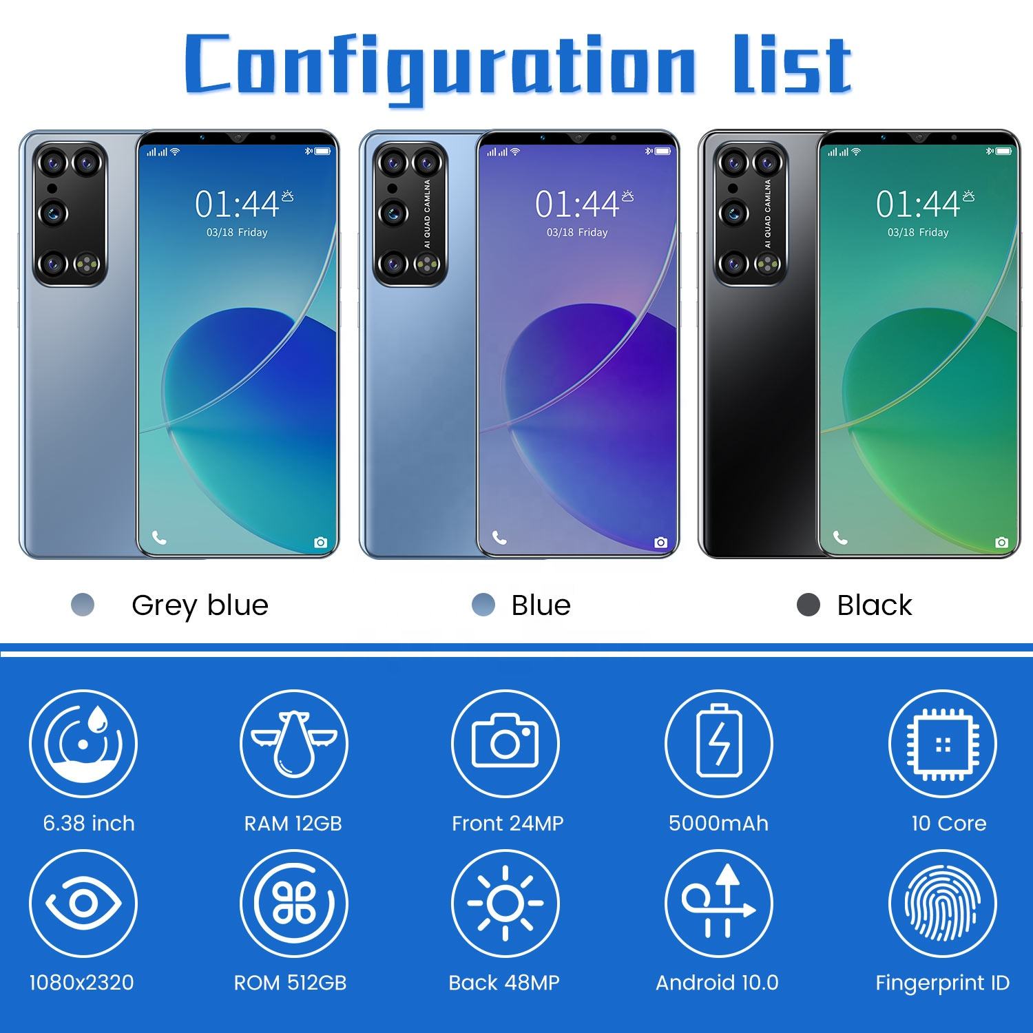 Factory price cheap mobile phone rino8pro Dual SIM 12G+512G Smart Phone Android 