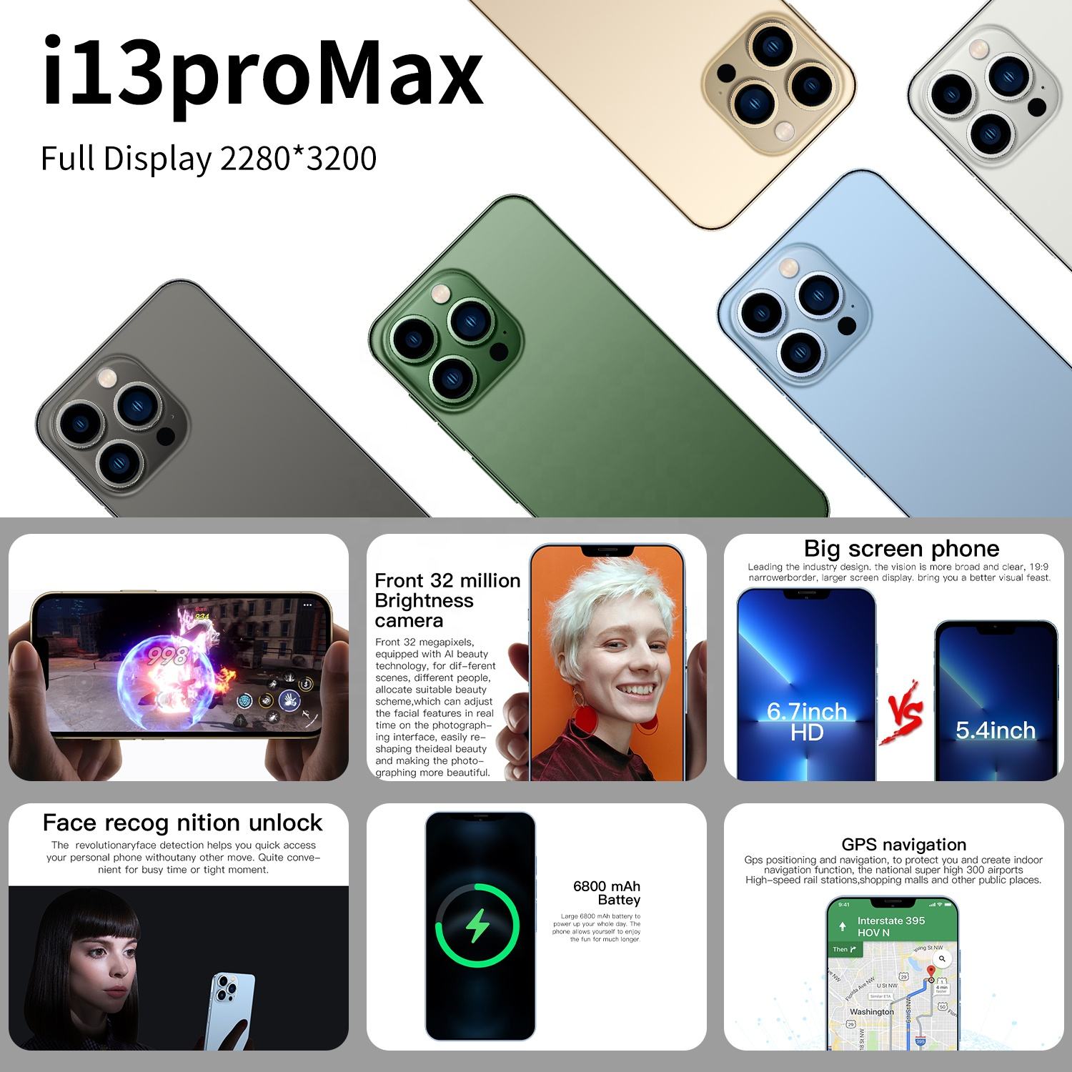 Cheap Wholesale Smartphone 512GB unlocked for Phone i13 Pro Max cellphone global